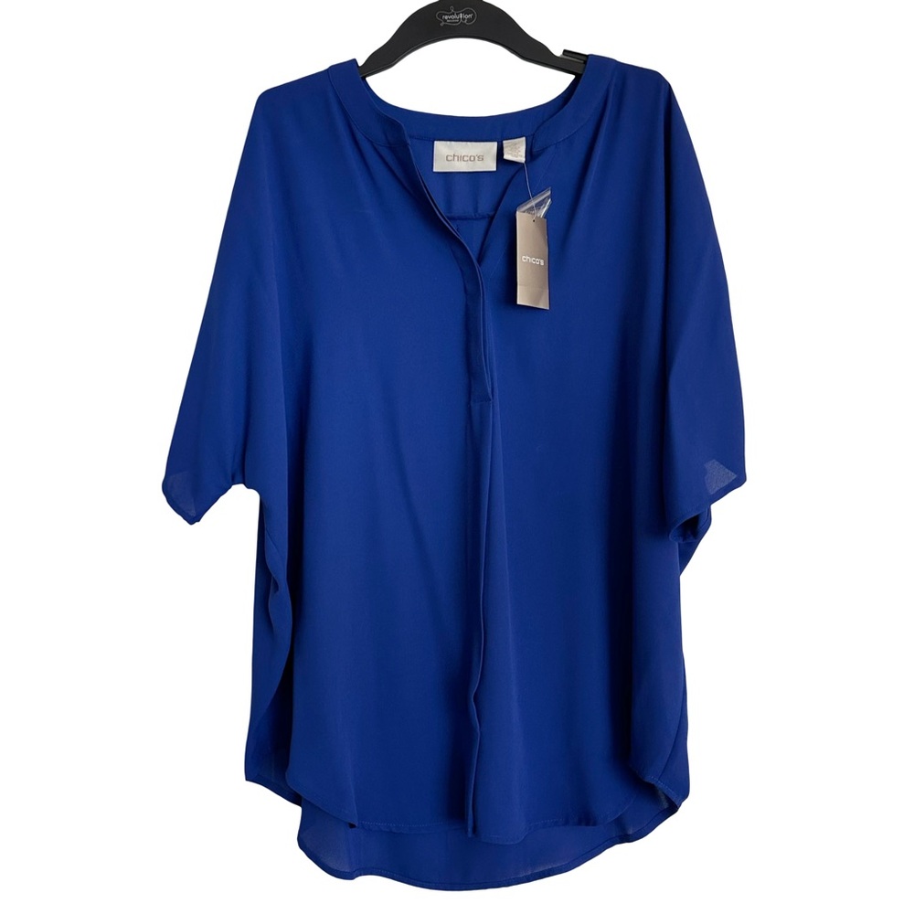 NWT Chico's Royal "Mysterious Blue" Elongated ADDISON Tunic 3/4 Sleeves Blouse